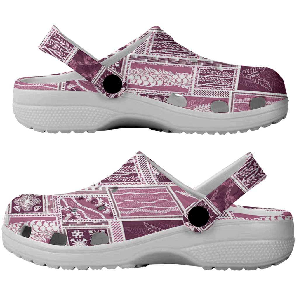 Vintage Aloha Block Quilt Clogs Shoes Pink Inspired Lei Motifs LT9 - Polynesian Pride