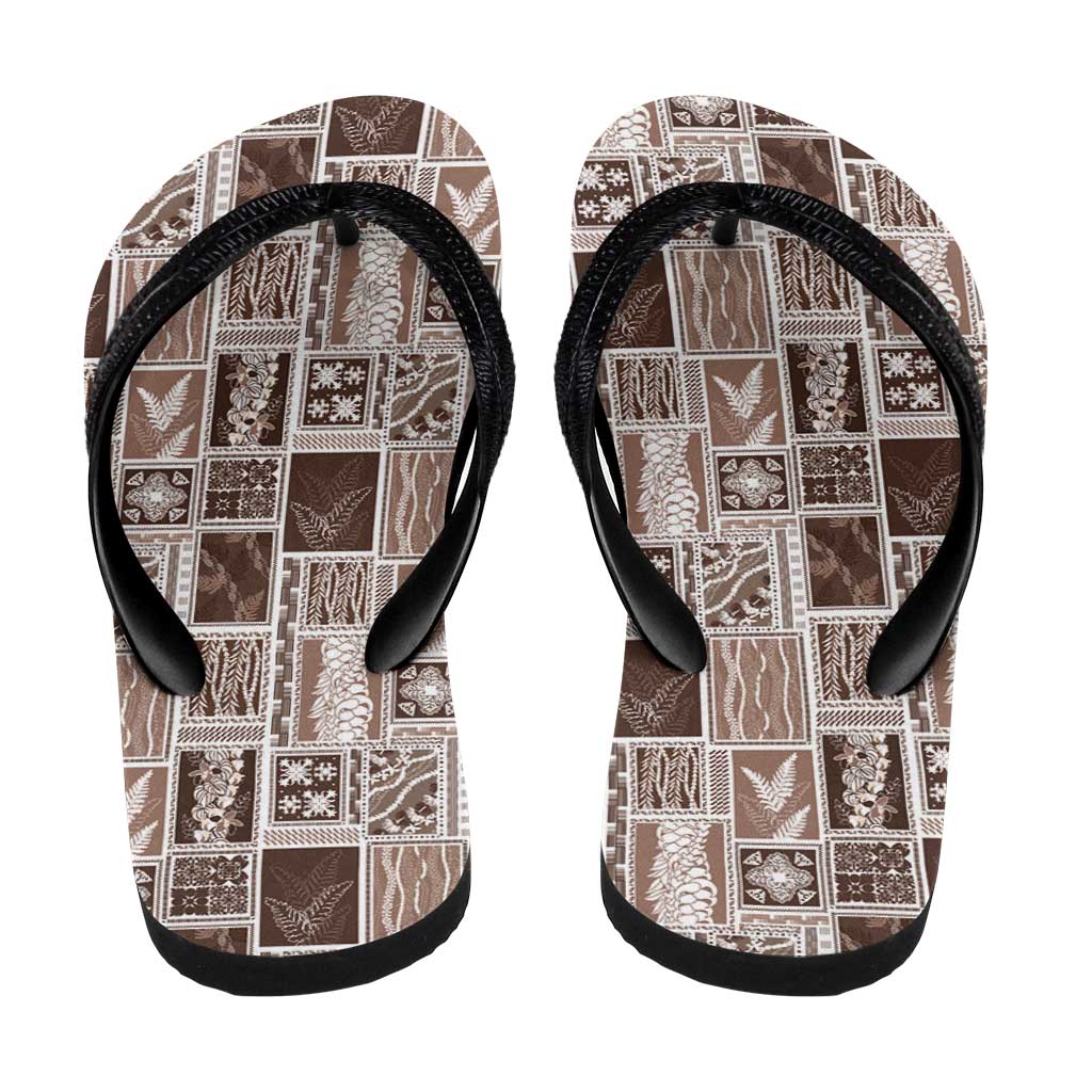 Vintage Aloha Block Quilt Flip Flops Beige Inspired Lei Motifs - Polynesian Pride