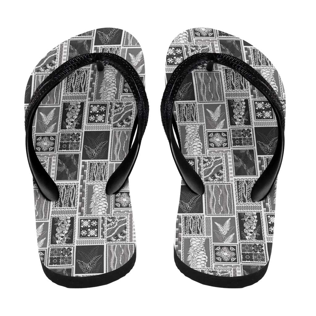 Vintage Aloha Block Quilt Flip Flops Black Inspired Lei Motifs - Polynesian Pride