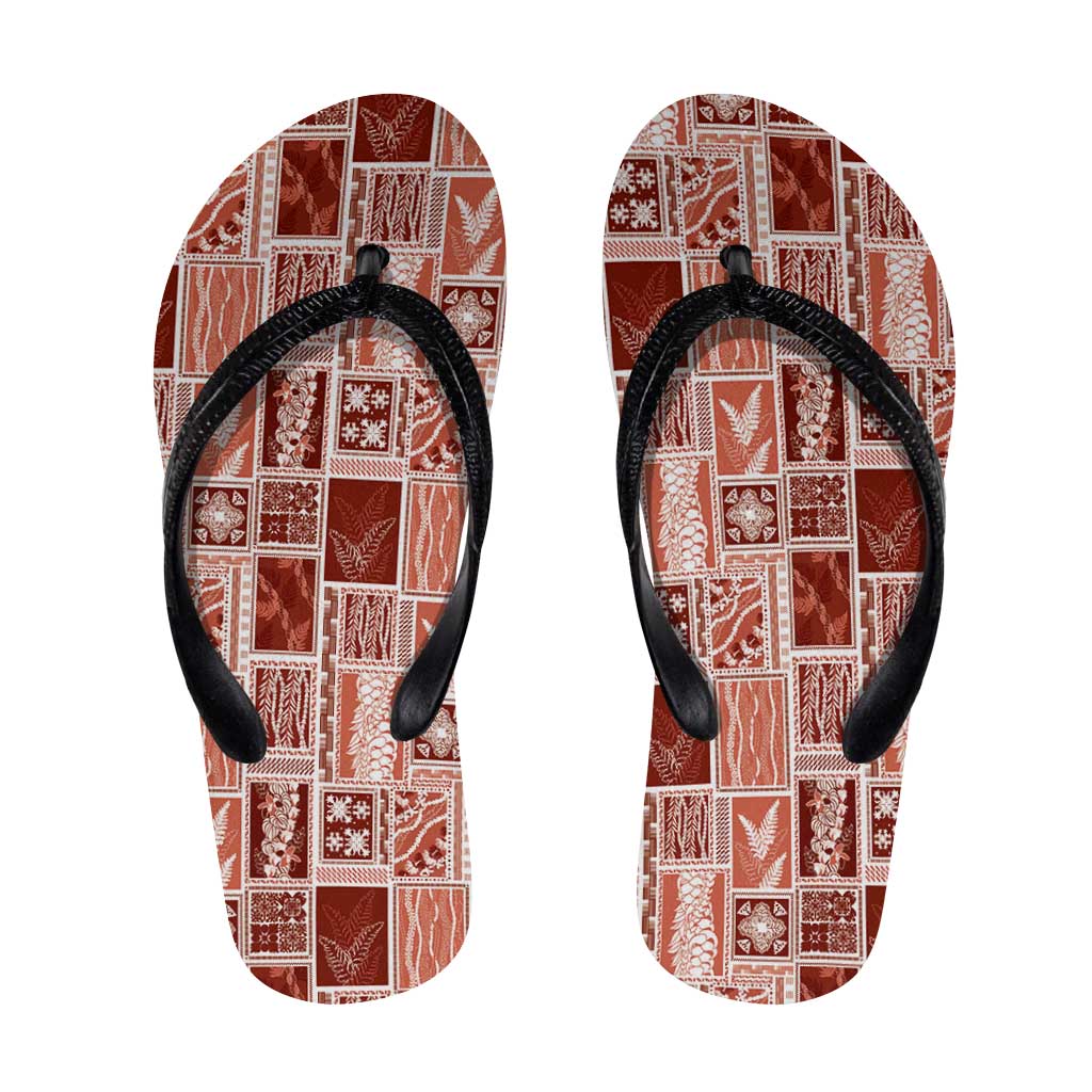 Vintage Aloha Block Quilt Flip Flops Red Inspired Lei Motifs - Polynesian Pride