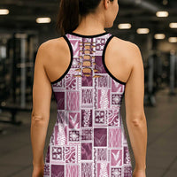 Vintage Aloha Block Quilt Hollow Tank Top Pink Inspired Lei Motifs - Polynesian Pride