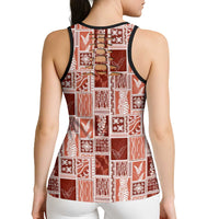 Vintage Aloha Block Quilt Hollow Tank Top Red Inspired Lei Motifs - Polynesian Pride