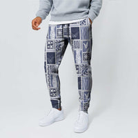 Vintage Aloha Block Quilt Jogger Pants Blue Inspired Lei Motifs - Polynesian Pride