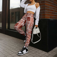 Vintage Aloha Block Quilt Jogger Pants Red Inspired Lei Motifs - Polynesian Pride