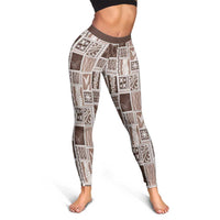 Vintage Aloha Block Quilt Leggings Beige Inspired Lei Motifs - Polynesian Pride