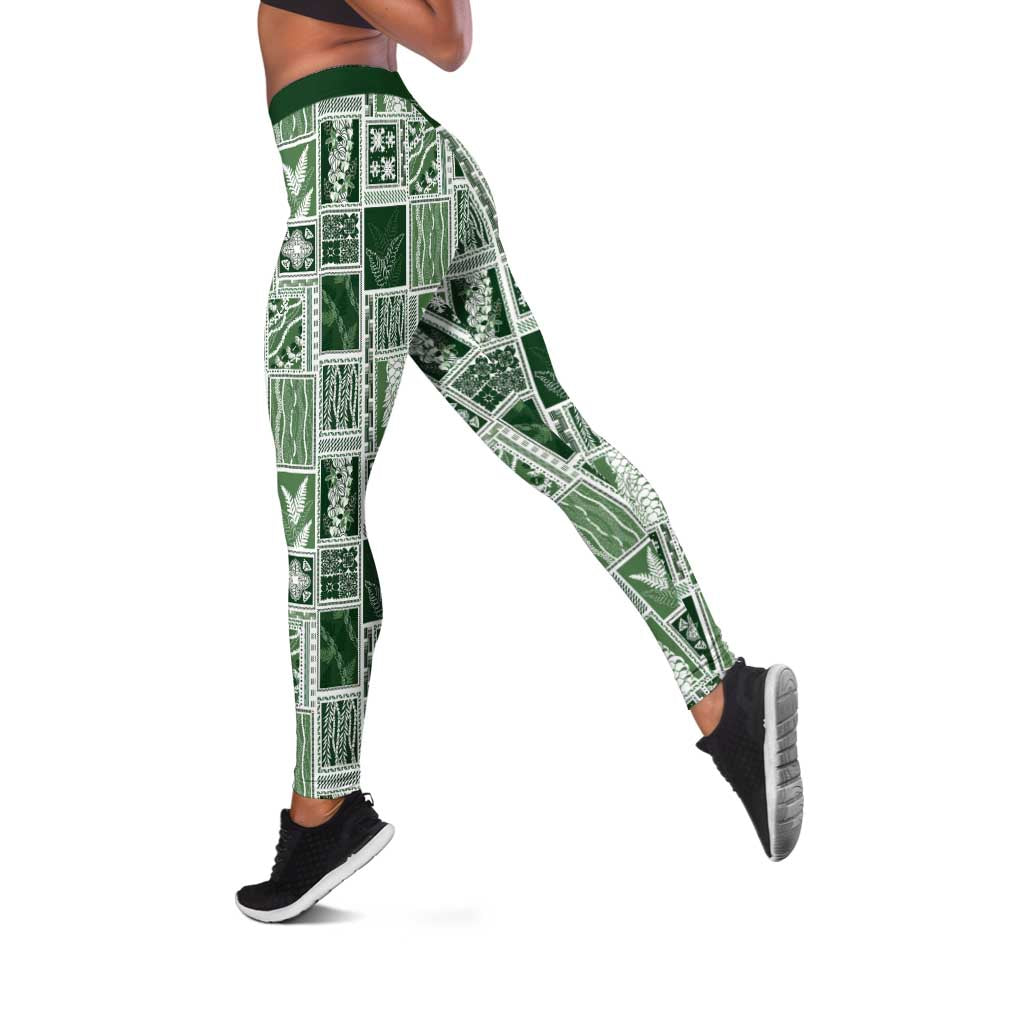 Vintage Aloha Block Quilt Leggings Green Inspired Lei Motifs - Polynesian Pride