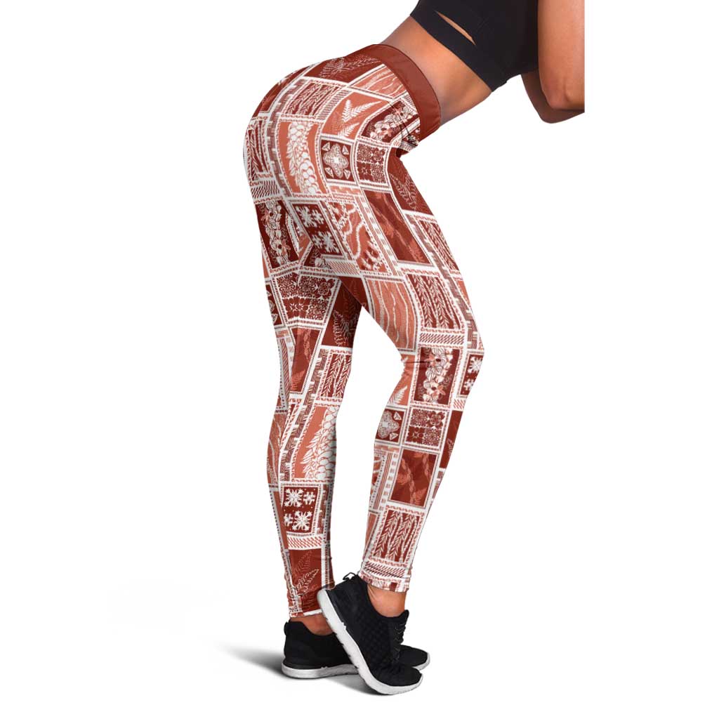 Vintage Aloha Block Quilt Leggings Red Inspired Lei Motifs - Polynesian Pride