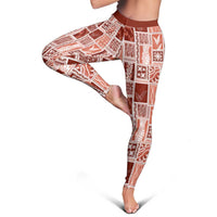 Vintage Aloha Block Quilt Leggings Red Inspired Lei Motifs - Polynesian Pride