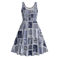 Vintage Aloha Block Quilt Midi Dress Blue Inspired Lei Motifs - Polynesian Pride