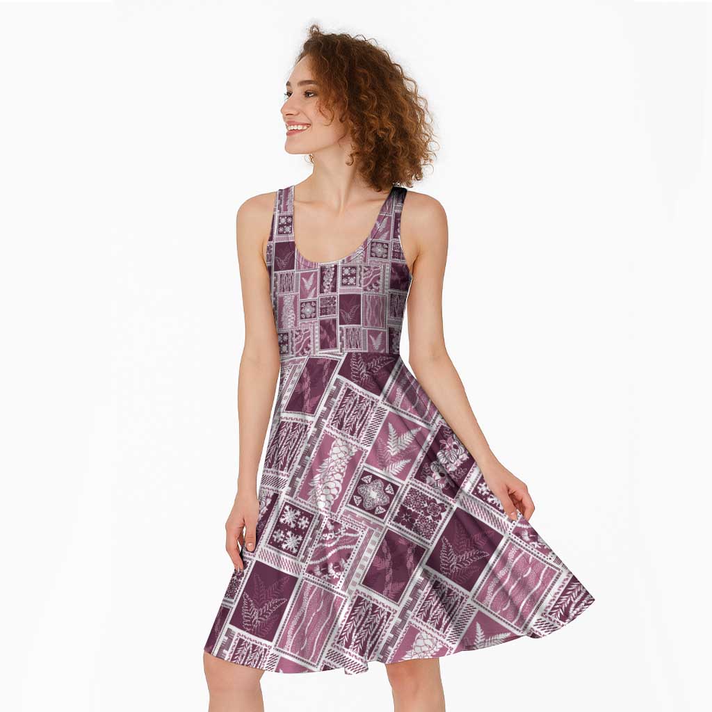 Vintage Aloha Block Quilt Midi Dress Pink Inspired Lei Motifs - Polynesian Pride