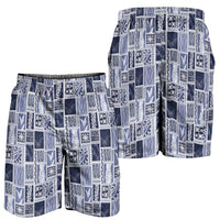 Vintage Aloha Block Quilt Shorts for Men Blue Inspired Lei Motifs - Polynesian Pride