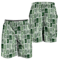 Vintage Aloha Block Quilt Shorts for Men Green Inspired Lei Motifs - Polynesian Pride