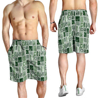 Vintage Aloha Block Quilt Shorts for Men Green Inspired Lei Motifs - Polynesian Pride