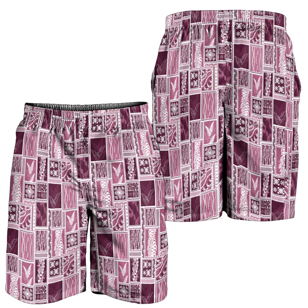 Vintage Aloha Block Quilt Shorts for Men Pink Inspired Lei Motifs - Polynesian Pride