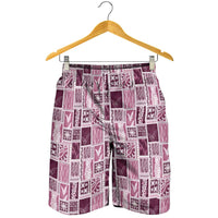 Vintage Aloha Block Quilt Shorts for Men Pink Inspired Lei Motifs - Polynesian Pride