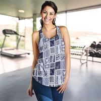 Vintage Aloha Block Quilt Women Racerback Tank Blue Inspired Lei Motifs - Polynesian Pride