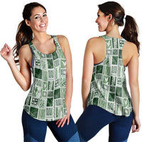 Vintage Aloha Block Quilt Women Racerback Tank Green Inspired Lei Motifs - Polynesian Pride