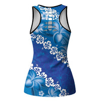Vintage Blue Polynesia Hollow Tank Top Plumeria With Hibiscus Tropical Vibes LT14 - Polynesian Pride