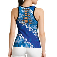 Vintage Blue Polynesia Hollow Tank Top Plumeria With Hibiscus Tropical Vibes LT14 - Polynesian Pride