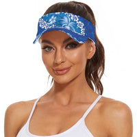 Vintage Blue Polynesia Sun Visor Cap Plumeria With Hibiscus Tropical Vibes LT14 - Polynesian Pride