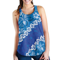 Vintage Blue Polynesia Women Racerback Tank Plumeria With Hibiscus Tropical Vibes - Polynesian Pride
