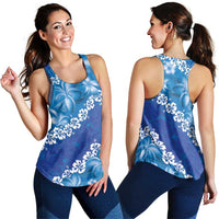 Vintage Blue Polynesia Women Racerback Tank Plumeria With Hibiscus Tropical Vibes - Polynesian Pride