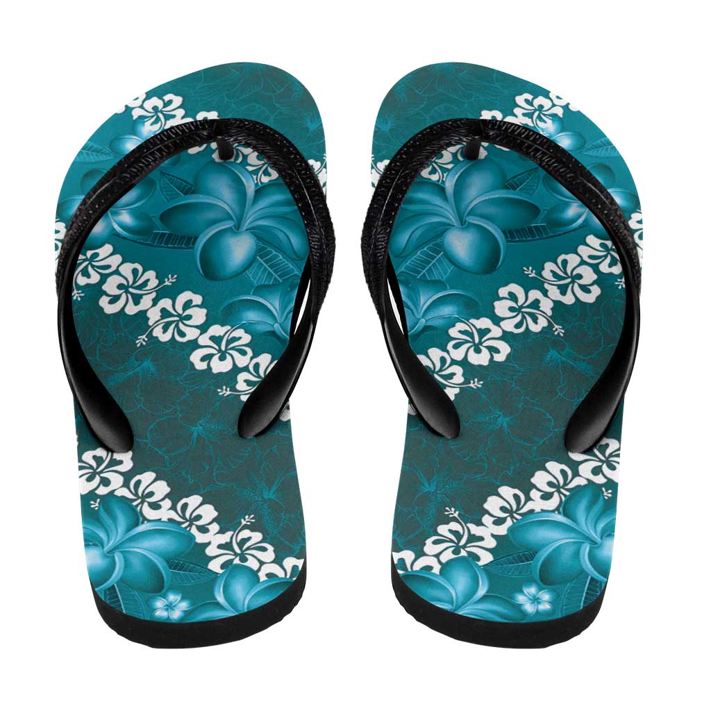 Vintage Dark Cyan Polynesia Flip Flops Plumeria Hibiscus Tropical Vibes - Polynesian Pride