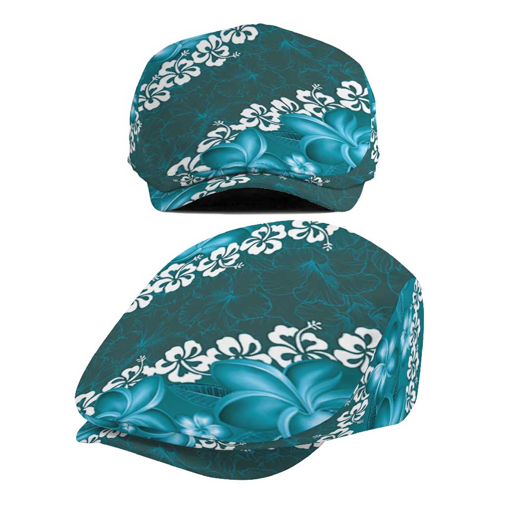 Vintage Dark Cyan Polynesia Jeff Hat Plumeria With Hibiscus Tropical Vibes - Polynesian Pride