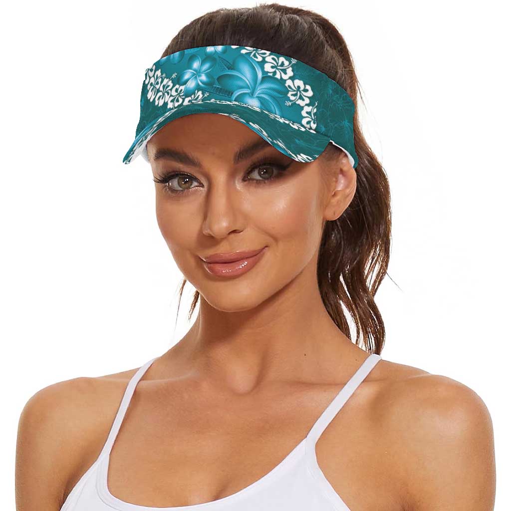 Vintage Dark Cyan Polynesia Sun Visor Cap Plumeria With Hibiscus Tropical Vibes LT14 - Polynesian Pride