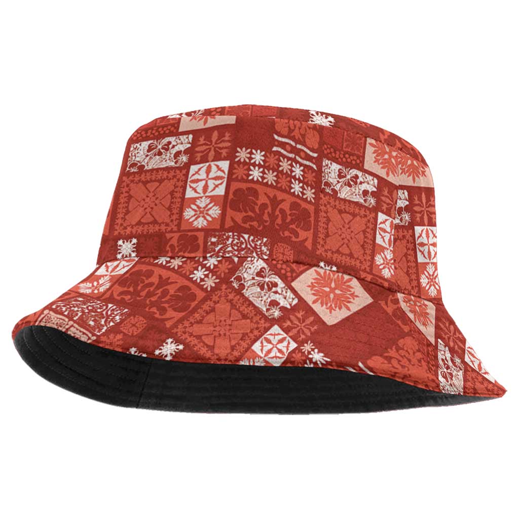 Vintage Hawaiian Quilting Patterns Bucket Hat Red Style Tribal Fabric Patchwork - Polynesian Pride