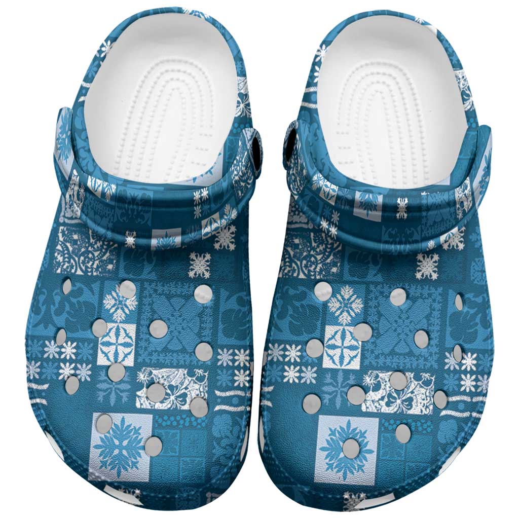 Vintage Hawaiian Quilting Patterns Clogs Shoes Blue Style Tribal Fabric Patchwork LT9 Blue - Polynesian Pride