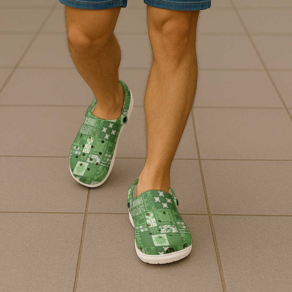 Vintage Hawaiian Quilting Patterns Clogs Shoes Green Style Tribal Fabric Patchwork - Polynesian Pride