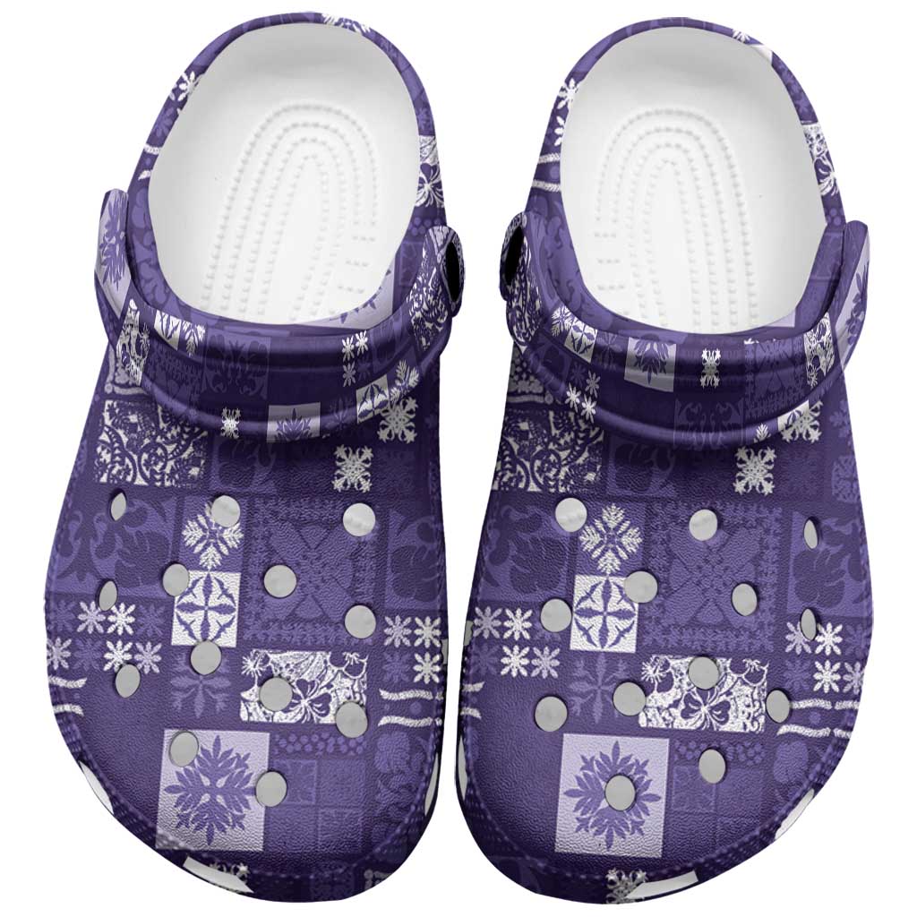 Vintage Hawaiian Quilting Patterns Clogs Shoes Purple Style Tribal Fabric Patchwork - Polynesian Pride