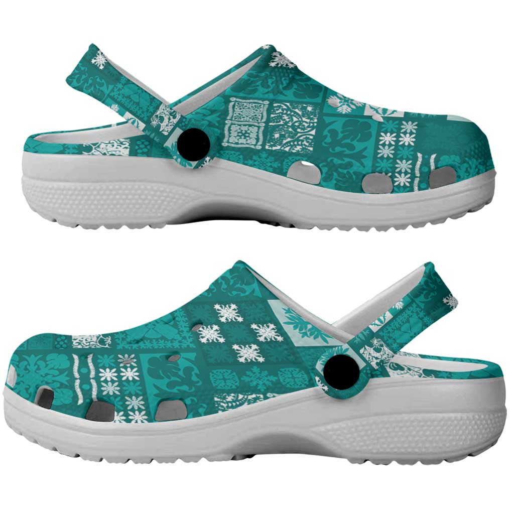 Vintage Hawaiian Quilting Patterns Clogs Shoes Turquoise Style Tribal Fabric Patchwork - Polynesian Pride