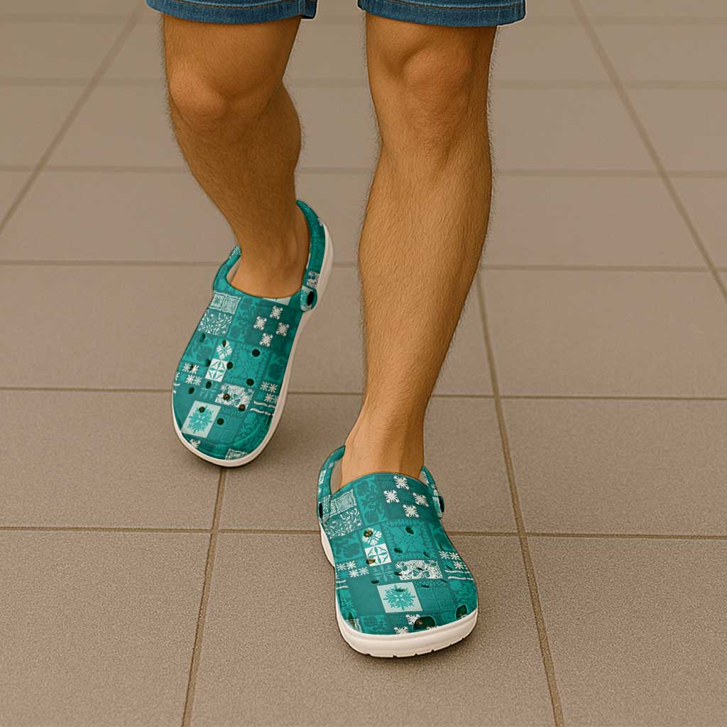 Vintage Hawaiian Quilting Patterns Clogs Shoes Turquoise Style Tribal Fabric Patchwork - Polynesian Pride