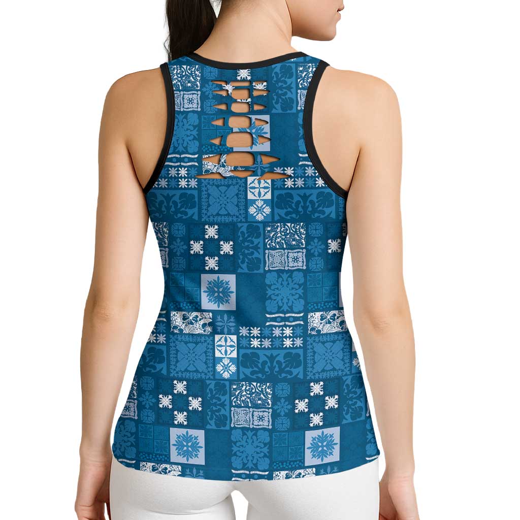 Vintage Hawaiian Quilting Patterns Hollow Tank Top Blue Style Tribal Fabric Patchwork - Polynesian Pride