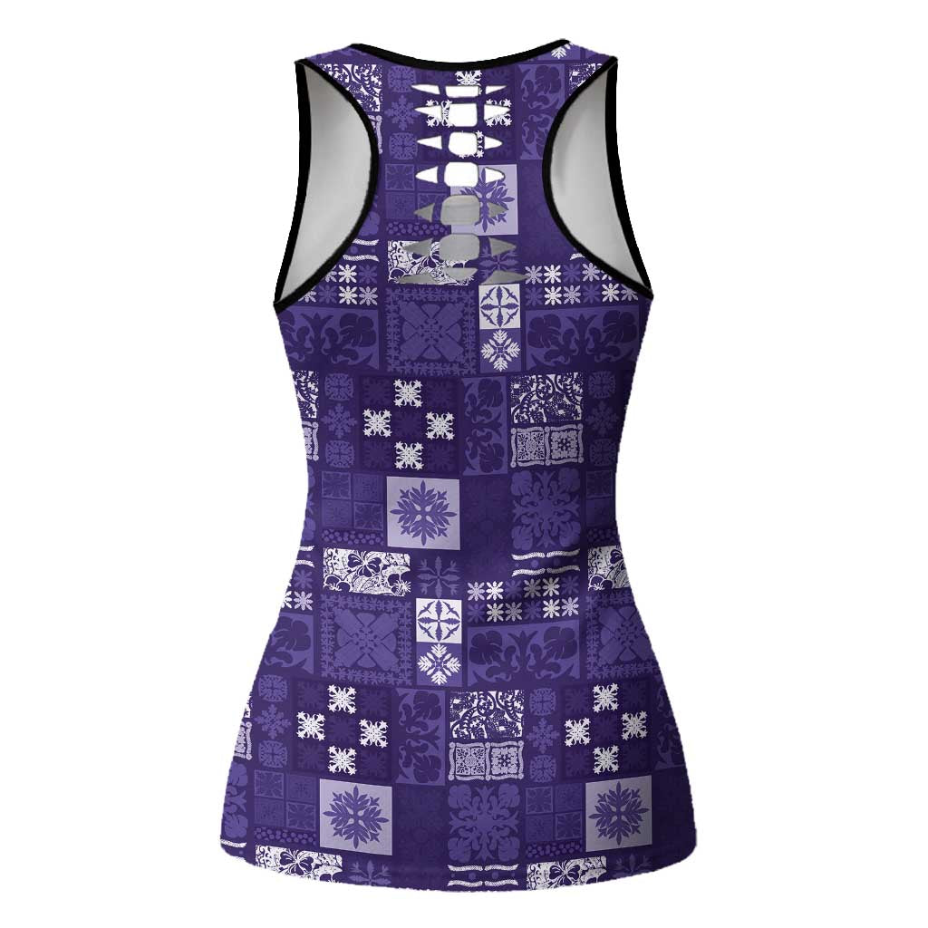 Vintage Hawaiian Quilting Patterns Hollow Tank Top Purple Style Tribal Fabric Patchwork - Polynesian Pride