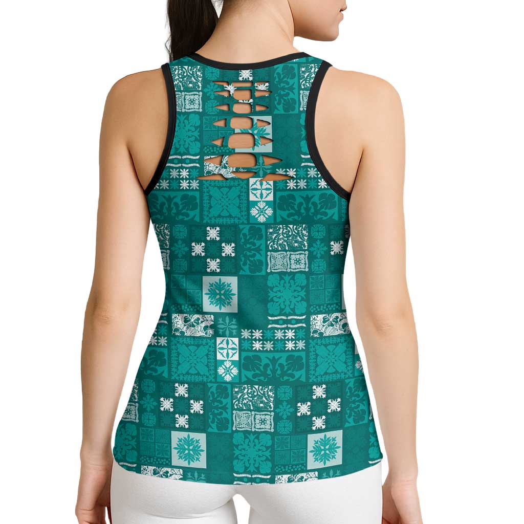 Vintage Hawaiian Quilting Patterns Hollow Tank Top Turquoise Style Tribal Fabric Patchwork - Polynesian Pride