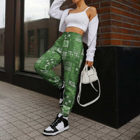 Vintage Hawaiian Quilting Patterns Jogger Pants Green Style Tribal Fabric Patchwork - Polynesian Pride