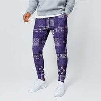 Vintage Hawaiian Quilting Patterns Jogger Pants Purple Style Tribal Fabric Patchwork - Polynesian Pride