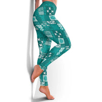 Vintage Hawaiian Quilting Patterns Leggings Turquoise Style Tribal Fabric Patchwork - Polynesian Pride