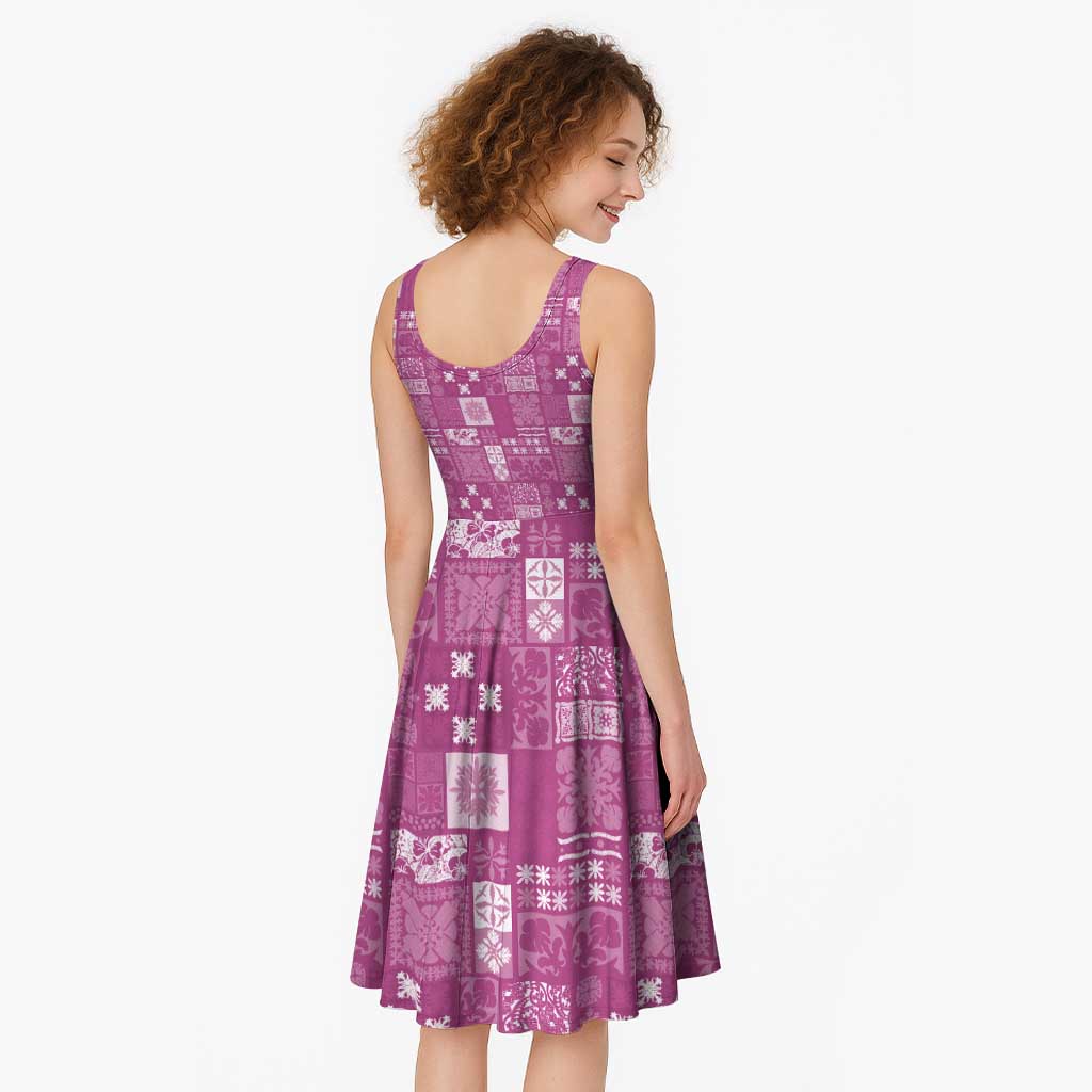 Vintage Hawaiian Quilting Patterns Midi Dress Pink Style Tribal Fabric Patchwork - Polynesian Pride