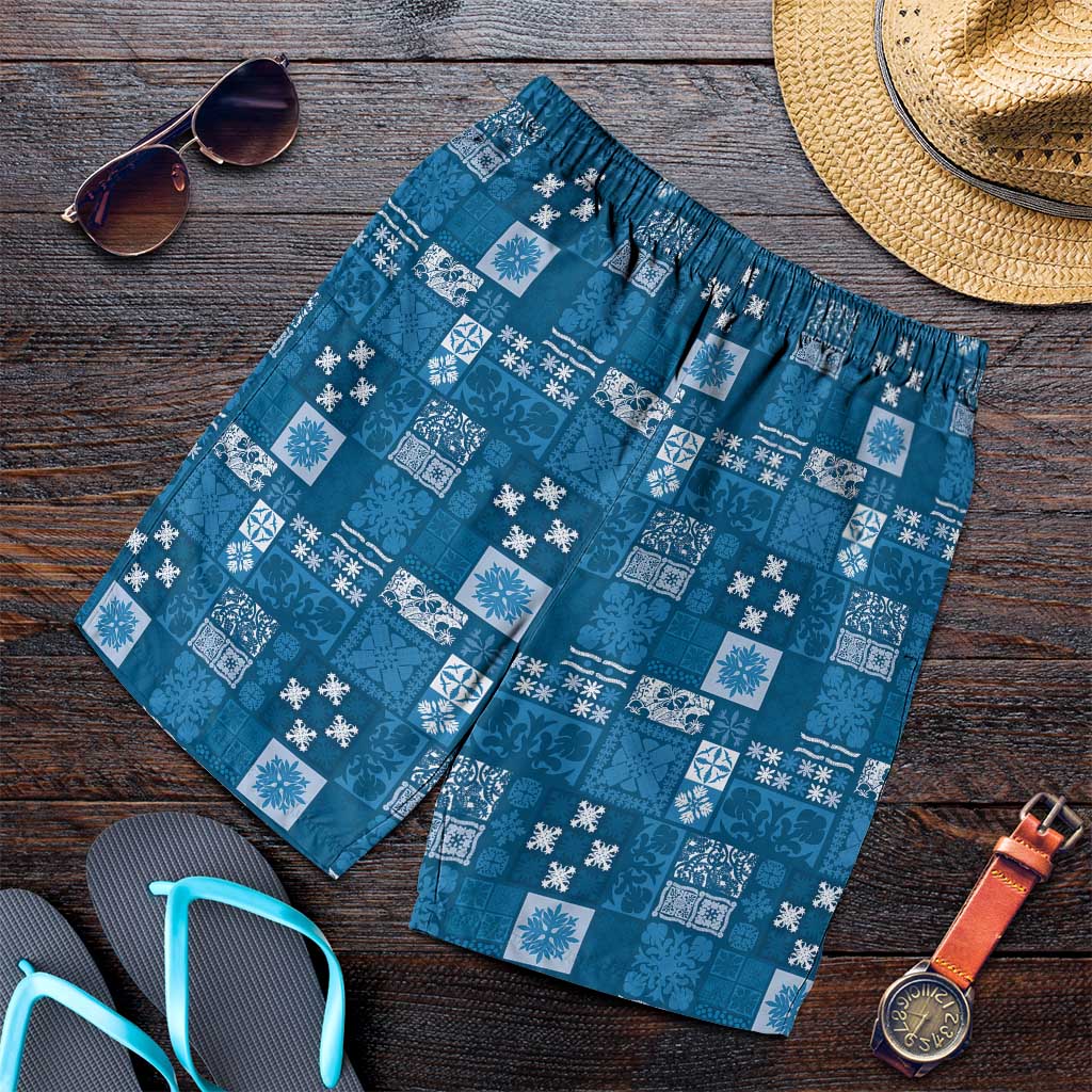 Vintage Hawaiian Quilting Patterns Shorts for Men Blue Style Tribal Fabric Patchwork - Polynesian Pride