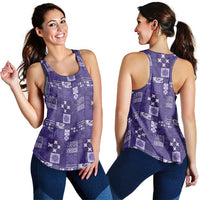 Vintage Hawaiian Quilting Patterns Women Racerback Tank Purple Style Tribal Fabric Patchwork - Polynesian Pride