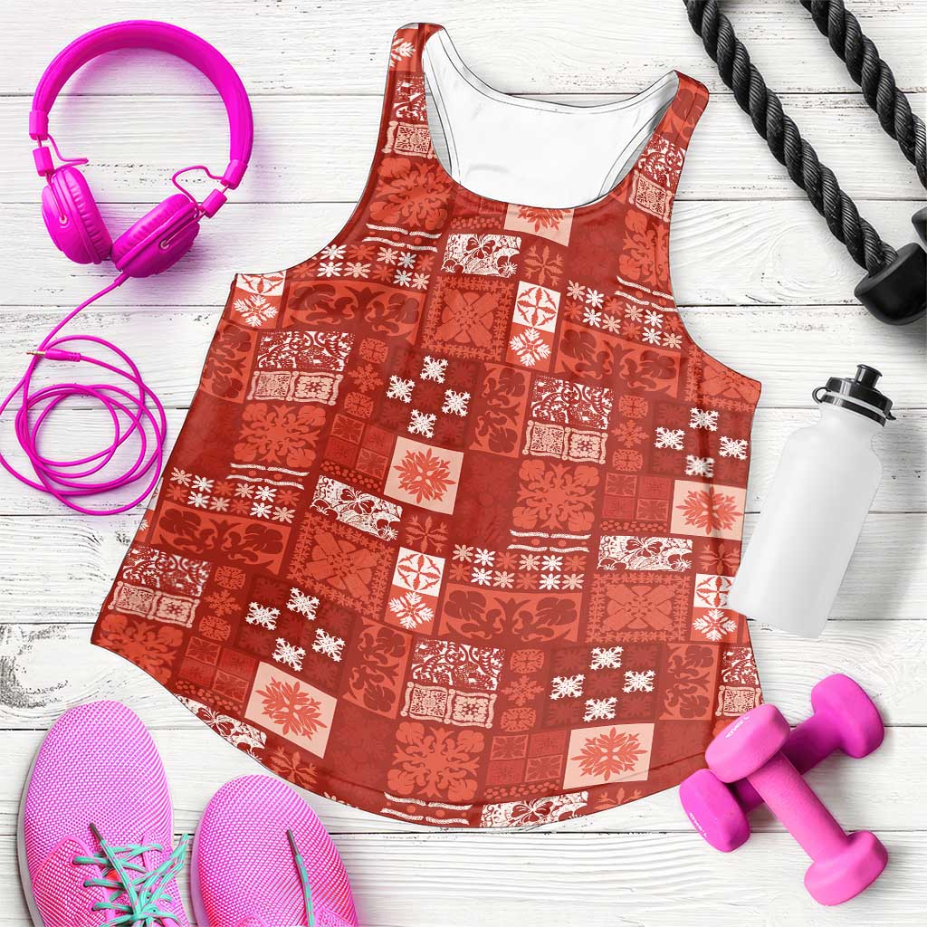 Vintage Hawaiian Quilting Patterns Women Racerback Tank Red Style Tribal Fabric Patchwork - Polynesian Pride