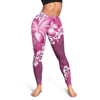 Vintage Pink Polynesia Leggings Plumeria With Hibiscus Tropical Vibes - Polynesian Pride