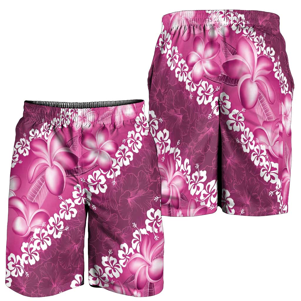 Vintage Pink Polynesia Shorts for Men Plumeria With Hibiscus Tropical Vibes LT14 - Polynesian Pride