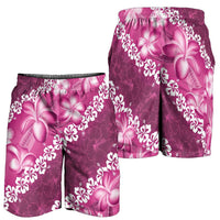 Vintage Pink Polynesia Shorts for Men Plumeria With Hibiscus Tropical Vibes LT14 - Polynesian Pride
