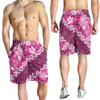Vintage Pink Polynesia Shorts for Men Plumeria With Hibiscus Tropical Vibes LT14 - Polynesian Pride