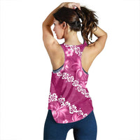 Vintage Pink Polynesia Women Racerback Tank Plumeria With Hibiscus Tropical Vibes - Polynesian Pride